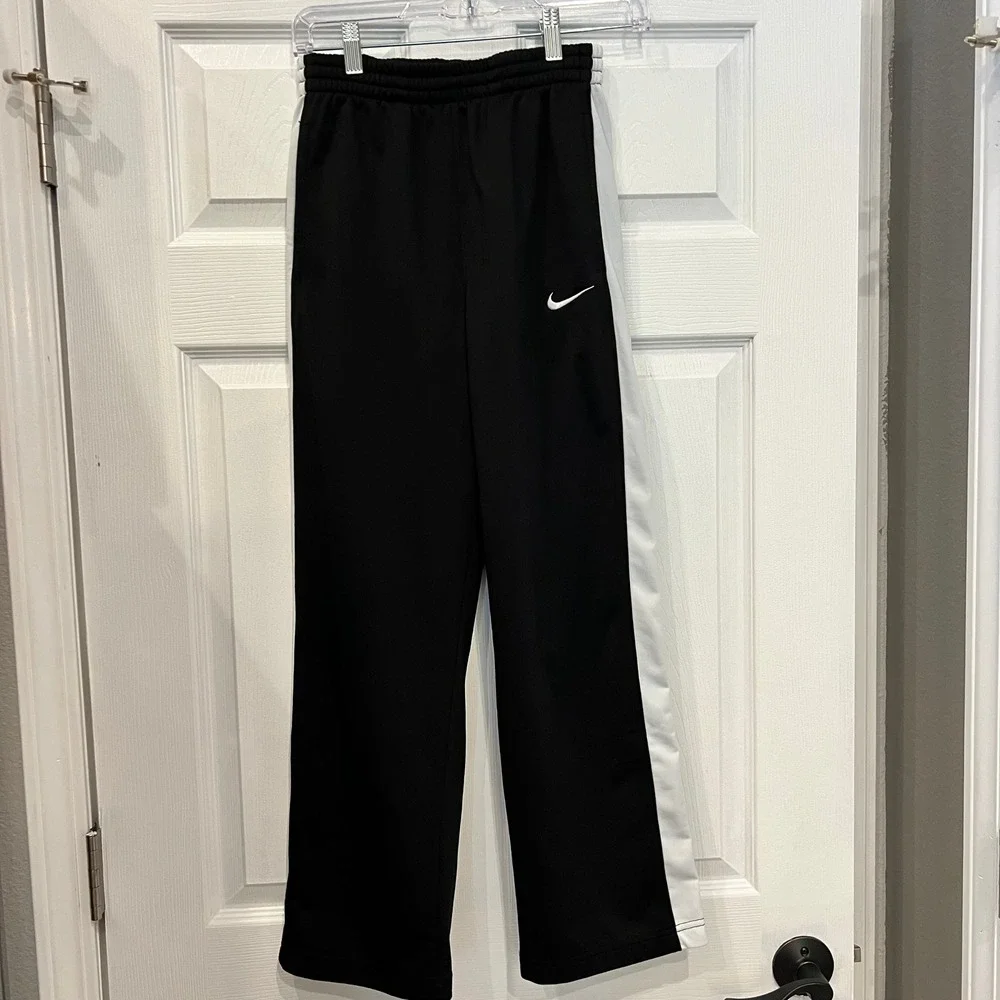 Nike Track Pants Polyester Black White Stripe Kids Large Sporty Athletic Large